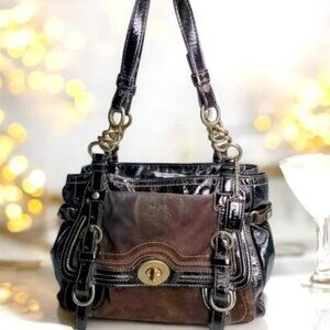 Coach Legacy Garcia Shoulder Bag, Brown Suede and Patent Leather
